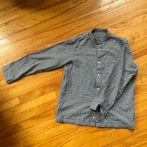 MUJI Black & White Gingham Band Collar Shirt (100% Cotton) – Size L